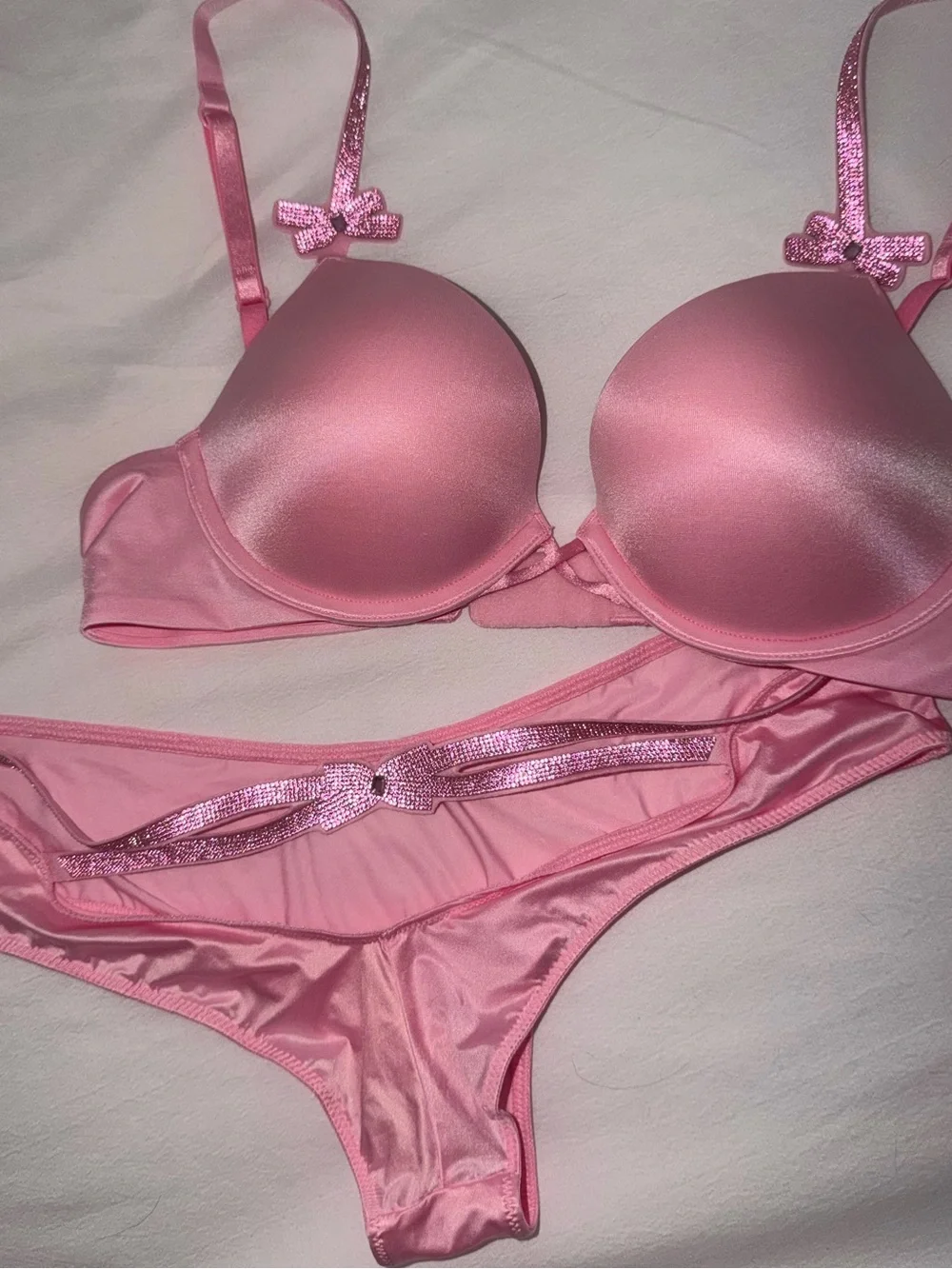 VS Vintage Bow Pink Women's Brief & Push Up Bra